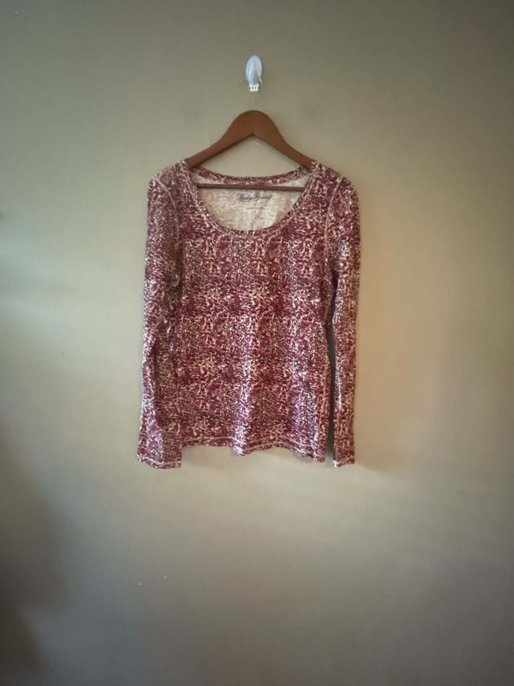 Lucky Brand burgundy and White Abstract Print Scoop Neck Long Sleeve Top Size L